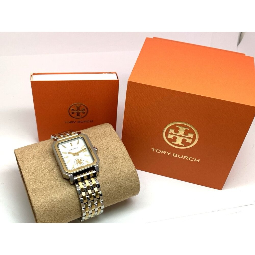 Tory Burch Women's Watch TBW1501 Cream Dial Gold Quartz Tank Two Tone Steel - Picture 3 of 14